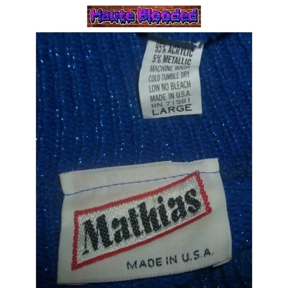 Vintage 80's Mathias Sweater Skirt Set Blue Ribbed Metallic Parisian Chic Glam - Picture 10 of 12